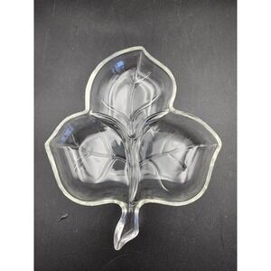 Hazel‎ Atlas Clear Three Section Glass Leaf Candy Nut Bowl or Trinket Dish VTG